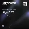 Sevak, $1,418.77 Payout Certificate