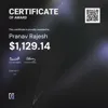 Pranav, $1,129.14 Payout Certificate