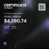 Abdul, $4,290.74 Payout Certificate